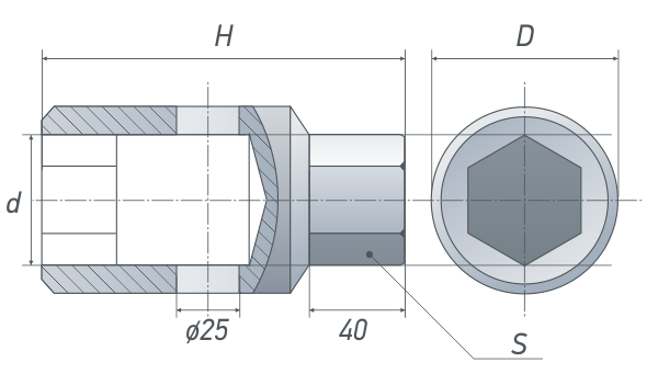 Схема головки торцевой типа НГШ